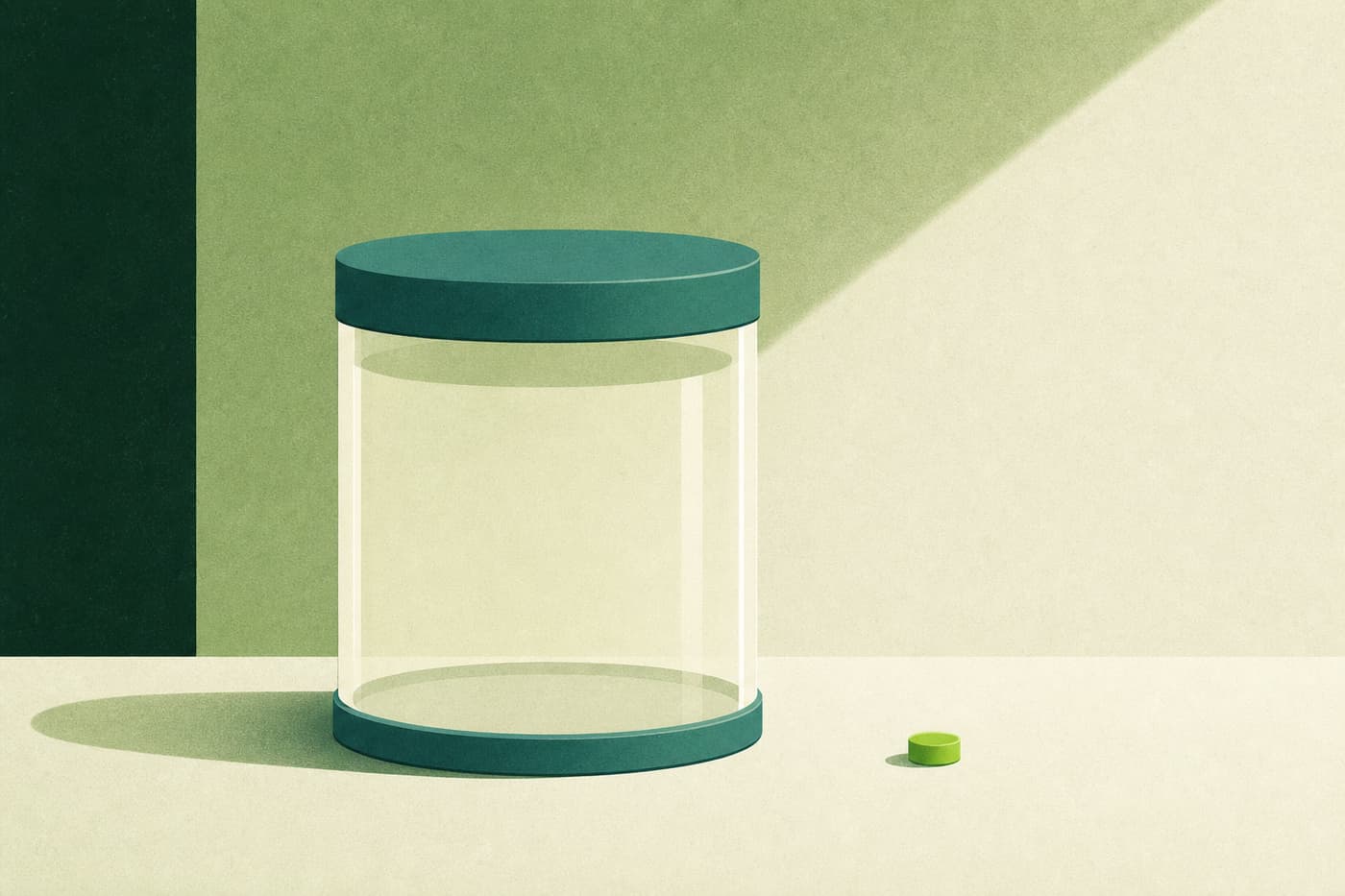 A large empty container beside a single very small collected mark, emphasising how little is held.