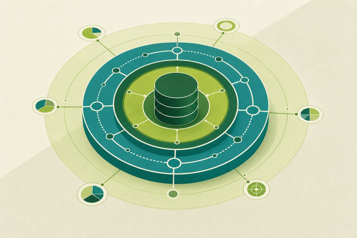 One object shown as three concentric shells: an inner registry core, a middle routing shell and an outer measurement halo.