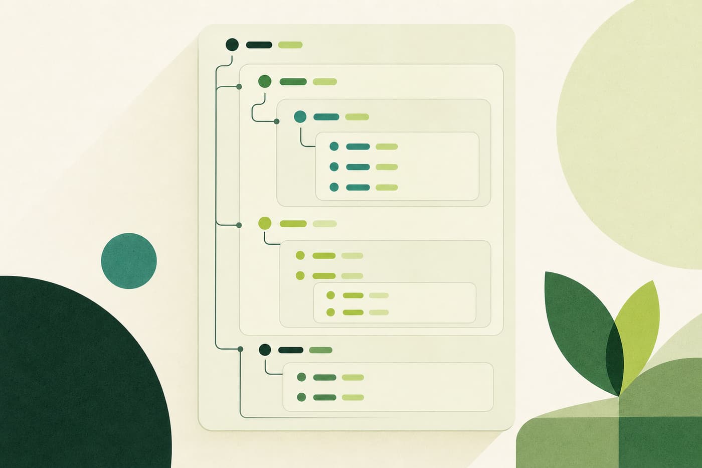 Nested rounded containers holding indented rows of paired marks, arranged as a clean hierarchy of keys and values.